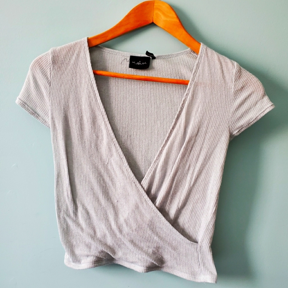 Urban Outfitters Out from Under Seafoam Green Short Sleeve Wrap Crop Top